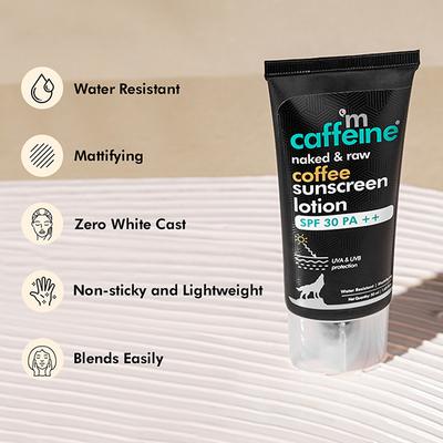 mCaffeine SPF 30 PA++ Coffee Sunscreen Lotion - Water-Resistant Matte Gel Cream with No White Cast 50 ml - Face Sunscreen