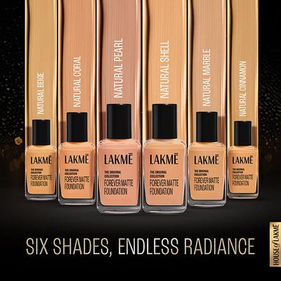 Lakme FOREVER MATTE FOUNDATION for Superior Coverage, Vit E, lightweight & water-resist Shell, 27ml - Foundation