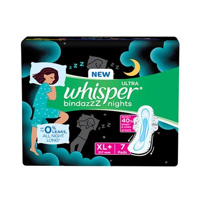 Whisper Bindazzz Nights Sanitary Pads For Women, Xl+ 7 Napkins 1's - Others