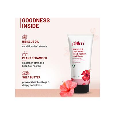 Plum Hibiscus and Ceramides Long and Healthy Conditioner Smoothens and Conditions Hair, Reduces Split Ends Damage 175gm - Conditioners