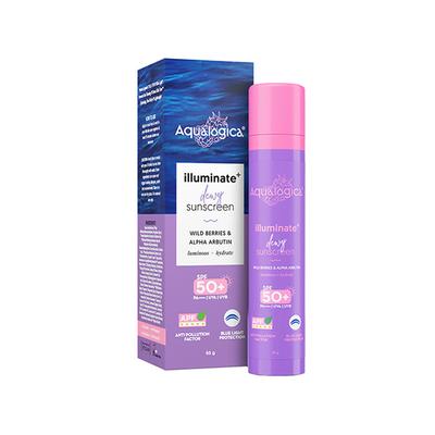 Aqualogica illuminate + Dewy Sunscreen SPF 50+ PA++++ Wild Berries & Alpha Arbutin 50 gm - Face Sunscreen