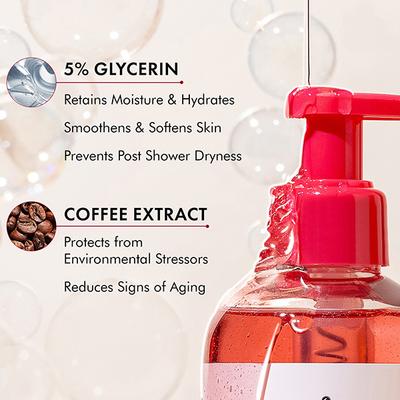 mCaffeine Brightening Raspberry Body Wash - Fruity Raspberry Aroma, Vitamin C Rich & 5% Glycerine 300 ml - Shower Gels & Body Wash