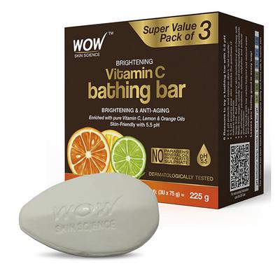 Wow Life Science Brightening Vitamin C Bathing Soap - Super Value Pack of 3 - Skin-Friendly with 5.5 pH (75g X 3) 1's - Soaps