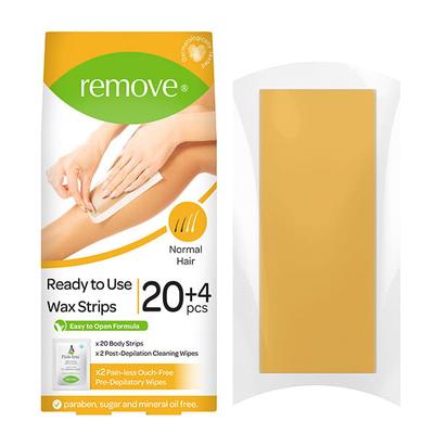 Remove Wax Strips 24 Pcs Body Strips - Normal Hair (20 Body Strips & 2 Pain-Less + 4 Post Depilation Cleaning Wipes) 1's - Shaving & Hair Removal