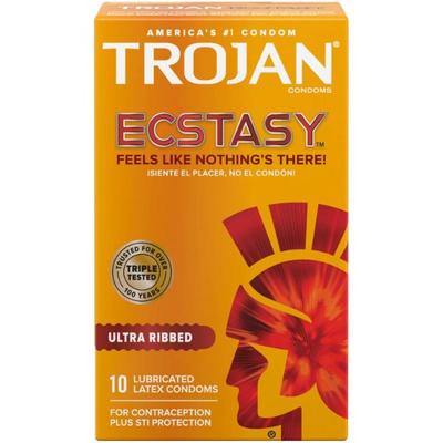 Trojan Lubricated Condoms - Ecstasy Ultra Ribbed 10's - Plain/Flavoured Condoms