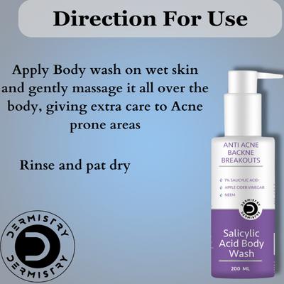 Dermistry Anti Acne 1% Salicylic Acid Body Wash 200 ml + Anti Acne Pits And Scar Remover Face Serum 30 ml - Lotions & Creams