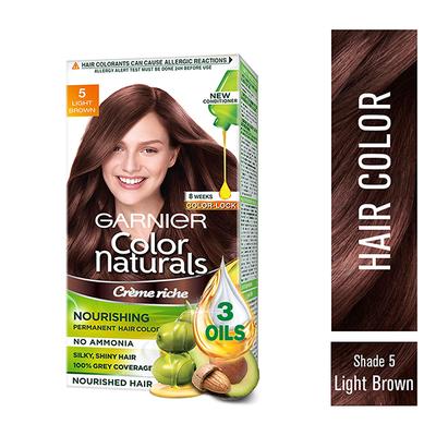 Garnier Color Naturals Creme Riche Hair Color, Shade 5 Light Brown, 70ml + 60gm 1's - Crème