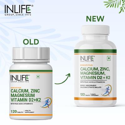 Inlife Calcium, Zinc, Magnesium, Vitamin D2 + K2 Tablet 120's - Calcium And Minerals