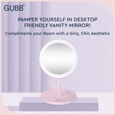 GUBB 360 degree Vanity Mirror with Storage Tray & Branch for Accessories, Rotating Table Mirror with Stand - Pink 1's - Others