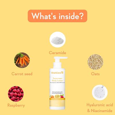 WishCare SPF 50 Sunscreen Body Lotion - Broad Spectrum For Men & Women 200 ml - Body Sunscreen