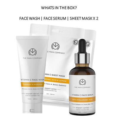The Man Company Vitamin C Kit-2 with (Vitamin C Face Wash,Vitamin C Face Serum,Vitamin C Sheet Mask 2) 1's - Facial Kits