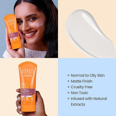Lotus Herbals Safe Sun Uv Screen Mattegel Pa+++ Spf-50 100 Gm - Face Sunscreen