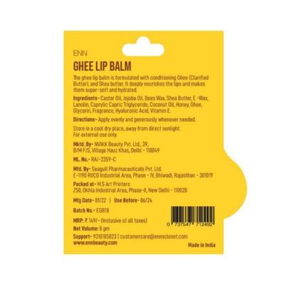 ENN Glow Ghee Lip Balm Hydrating Lip Balm Enriched with Organic Ghee Honey and Vitamin E 8gm - Lip Balms