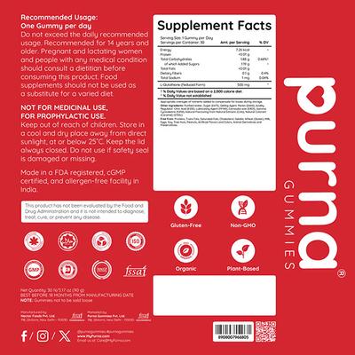 Purna Gummies Glutathione Cola Flavor Gummies for Skin Whitening and Immune Booster 30's