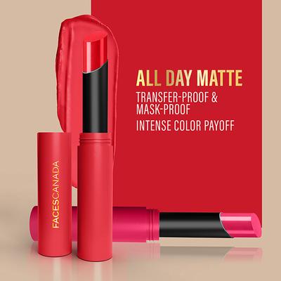 Facescanada Long Stay 3-In-1 Matte Lipstick Primer + Lip Balm Chamomile and Shea Butter Haute Plum 08, 2gm - Lipsticks