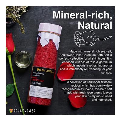 Soulflower Aroma Bath Salt - Rose Geranium 500 gm - Bath Salts