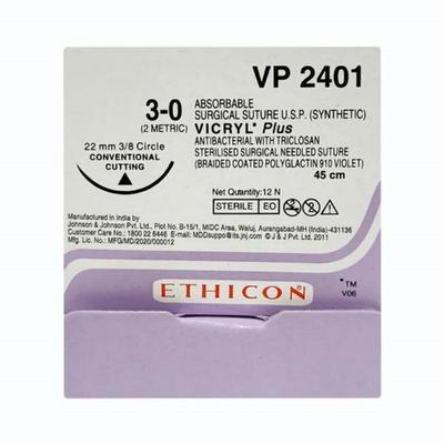 Johnson & Johnson Ethicon Vicryl Plus Absorbable Surgical Suture (3-0) (90 cm) (VP2401) 1's - Bandages & Dressings