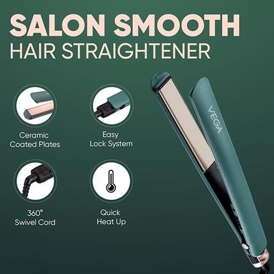 Vega Salon Smooth Hair Straightener for Women with Ceramic Coated Plates, Quick Heatup & Travel Friendly, Green (VHSH-42) 1's - Hair Dryers