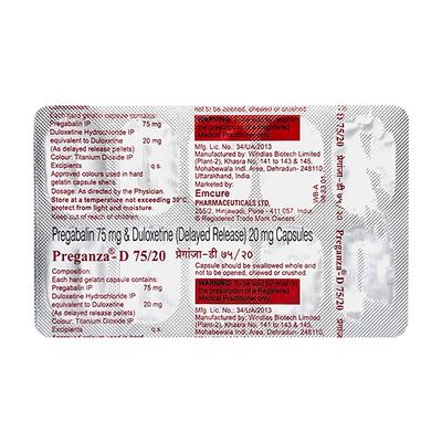 PREGANZA D 75/20 Capsule 10's - Neuropathic Pain-Dru