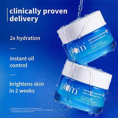 Plum 2% Niacinamide & Rice Water Daily Brightening Gel Face Moisturizer For Oil-Free, Non-Sticky Hydration 50 gm - Face Moisturizers