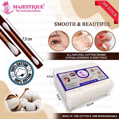 Majestique Natural Cotton Buds Cruelty-Free Cotton Swabs, Gentle On Face, Ear Cleaning, Makeup Cotton Swabs 80gm 1's - Cotton Buds & Balls