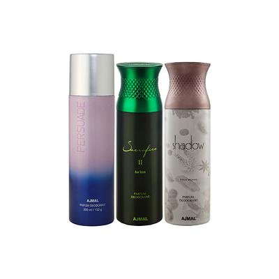 Ajmal 1 Persuade, 1 Ajmal Sacrifice II For Him And 1 Shadow Him Deodorants Pack of 3 200 ml - Deodorants/Roll-Ons