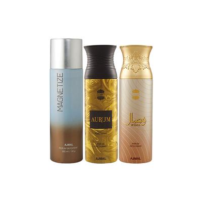Ajmal 1 Magnetize, 1 Aurum Femme And 1 Wisal Deodorants Pack of 3 200 ml - Deodorants/Roll-Ons