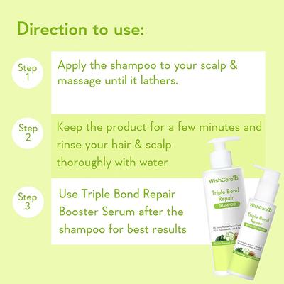 Wishcare Triple Bond Repair Shampoo - 5% Aminopeptide Complex and PCA - Repairs Damaged and Frizzy Hair 250 ml - Shampoos