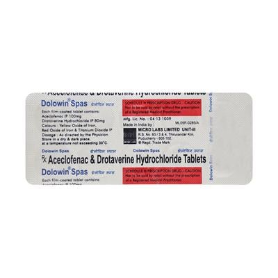 Dolowin Spas Tablet 10'S - Pain relief-Ano