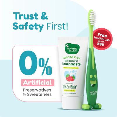 Mother Sparsh Kids Natural Toothpaste (Free Toothbrush) -Strawberry 50 g - Baby Oral Care