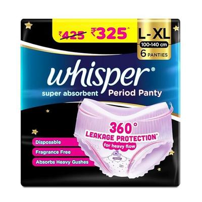 Whisper Super Absorbent Period Panty (M-L)(60-100 cm) 6's - Sanitary Napkins