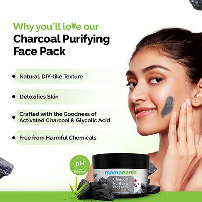Mamaearth Charcoal Purifying Face Pack Activated Charcoal & Glycolic Acid Skin Detoxification 200 gm - Face Packs