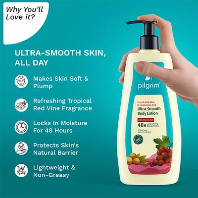 Pilgrim French Red Vine & Hyaluronic Acid Ultra-Smooth Body Lotion 48H Long-Lasting Moisturization 400 ml - Creams/Oils/Lotions