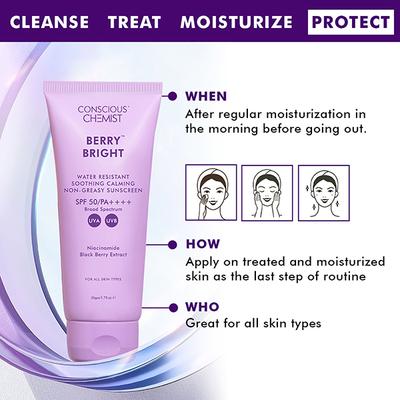 Conscious Chemist Berry Bright SunscreenSpf 50 Pa ++++Uva/UvbNiacinamide & Berry Extract 50 gm - Face Sunscreen