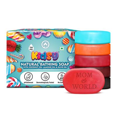 Mom & World Kidsy Natural Baby Bathing Soap - Tear Free (Pack of 5 x 75 gm) - Baby Soap