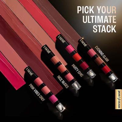 Lakme Ultimate Glam 4 in 1 lip stack, Nice Nudes 4 ml - Liquid Lipsticks