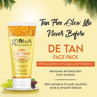 Globus Naturals De Tan Face Pack Tan Removal, Anti Pollution 100 gm - Face Packs