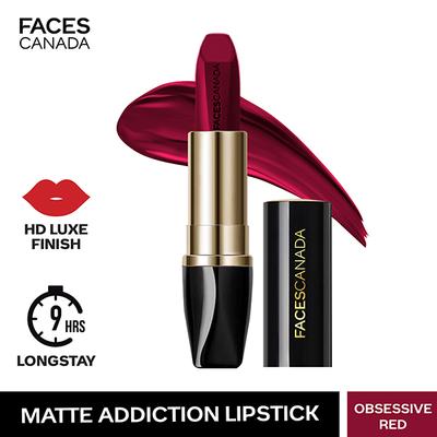 Faces Canada Matte Addiction Lipstick Luxurious Comfort with Mulberry Oil & Shea Butter Hd Finish Obsessive Red 07 3.7gm - Lipsticks