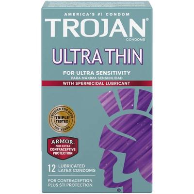 Trojan Lubricated Condoms - Ultra Thin With Spermicidal 12's - Plain/Flavoured Condoms