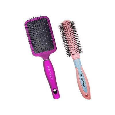 Majestique Professional Paddle and Round Hair Brush Set for Blow Drying and Styling - Multicolor 2's - Hair Brushes