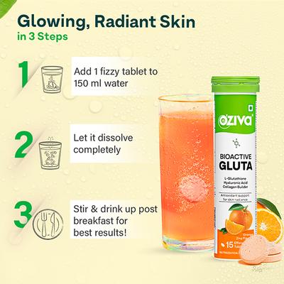 Oziva Bioactive Gluta With L-Glutathione To Reduce Pigmentation, 15 Tablets, Orange Zing 70 gm - Multi-Vitamins