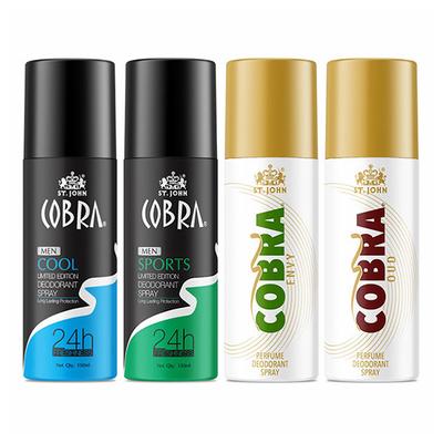 St. John Cool Limited Edition Deodorant Spray 150 ml + Sports Limited Edition Deodorant Spray 150 ml + Cobra Envy Deodorant Spray 150 ml + Cobra Oud Deodorant Spray 150 ml - Men Deodorants/Roll-Ons