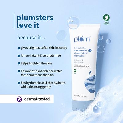 Plum Bright 2% Niacinamide Face Wash with Rice Water Brightens Skin, Helps Fade Blemishes 100 ml - Face Sunscreen