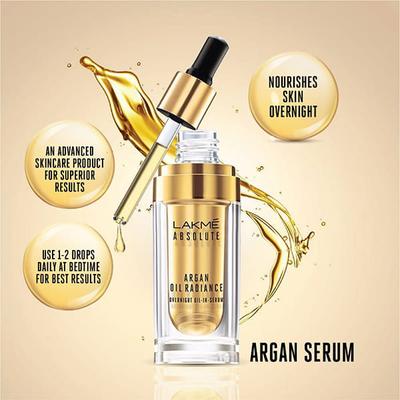 Lakme Absolute Argan Oil Radiance Overnight Oil-In-Serum 15 Ml - Night Cream