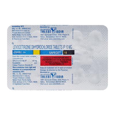 Safecet 10mg Tablet 10'S - Allergies-Ant