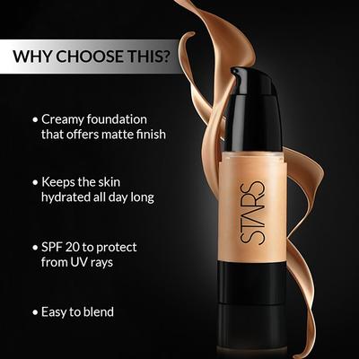 Star's Cosmetics Matte Finish, Full Coverage Face Make Up Micro Foundation (Sienna) 30 ml - Foundation