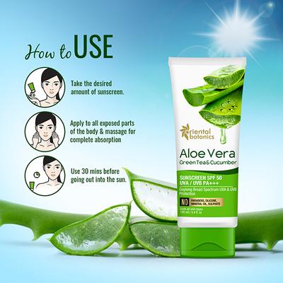 Oriental Botanics Aloe Vera, Green Tea & Cucumber SPF 50 Sunscreen Cream 100 ml - Face Sunscreen