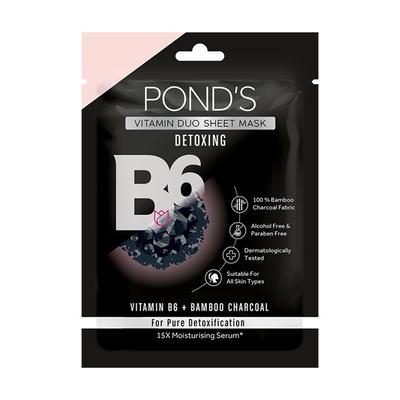 Pond's Vitamin Duo Sheet Mask Detoxing 100% Bamboo Charcoal Fabric Moisturising Serum 25ml - Sheet Masks
