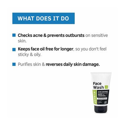 Ustraa Face Wash for Acne Control - Neem & Charcoal for Acne Prone Skin 100gm - Face Wash & Cleansers