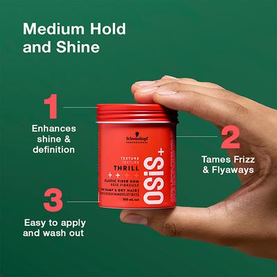 Schwarzkopf Professional OSiS+ Thrill Elastic Hair Styling Fibre Gum, Enhances defination and shine, Easy to apply and Wash, Vegan, Tames Frizz and Fly aways 100 ml - Hair Gels & Waxes